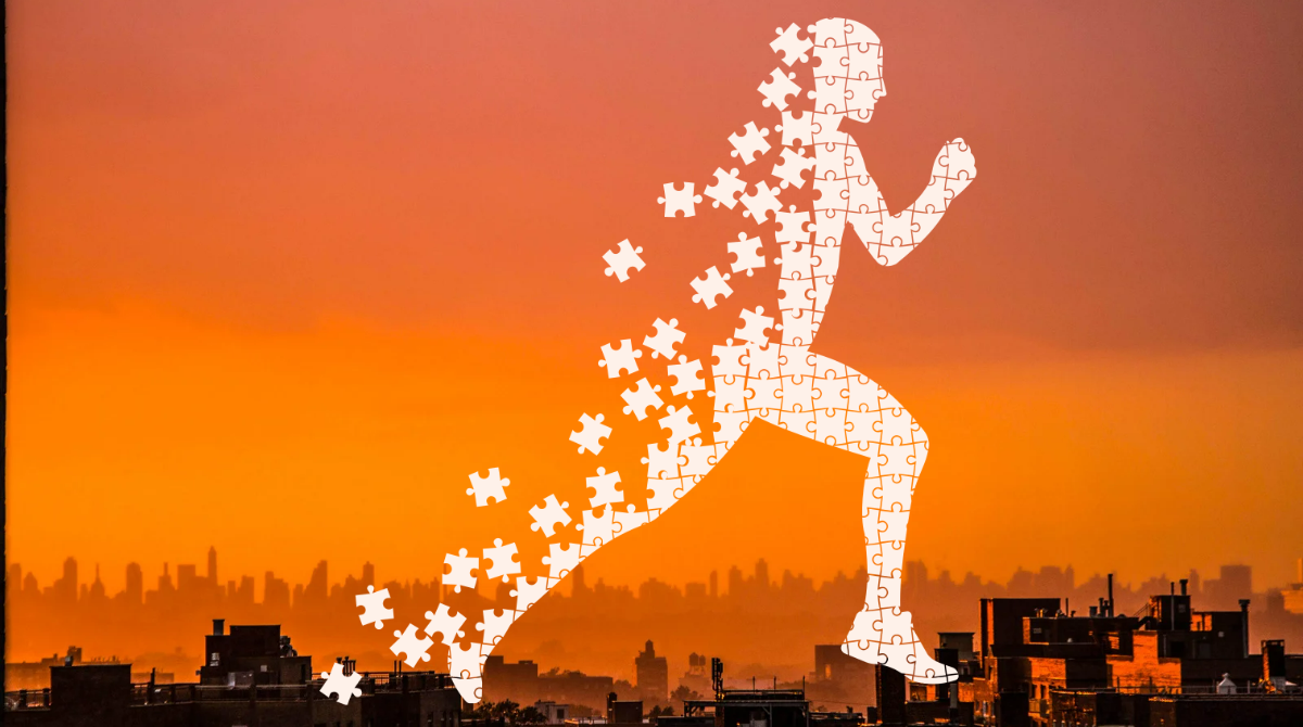 disintegrated person running